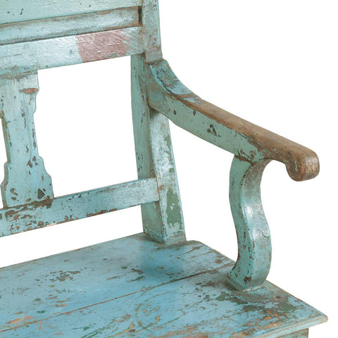 banco madera antiguo azul