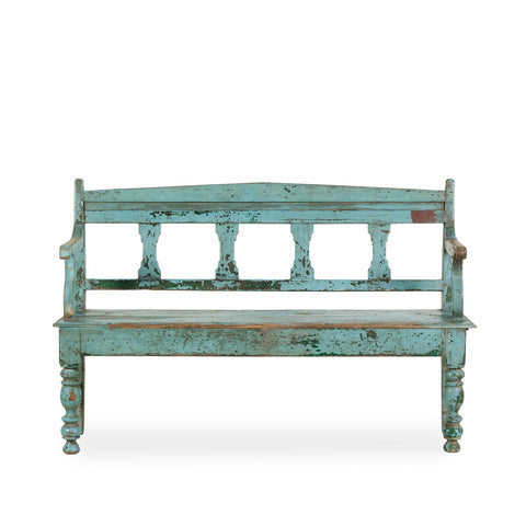 banco madera antiguo azul
