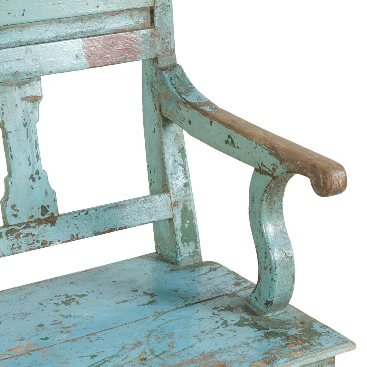 banco madera antiguo azul