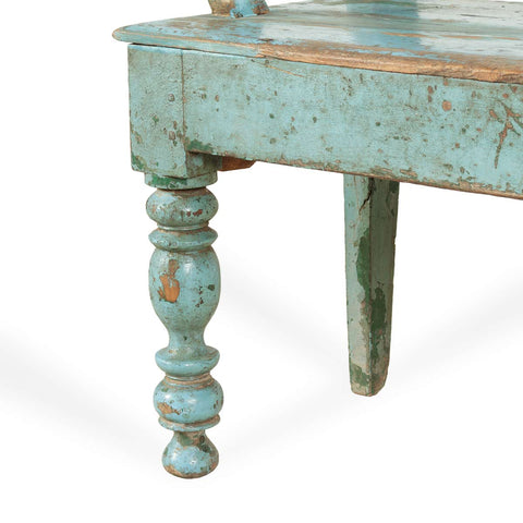banco madera antiguo azul