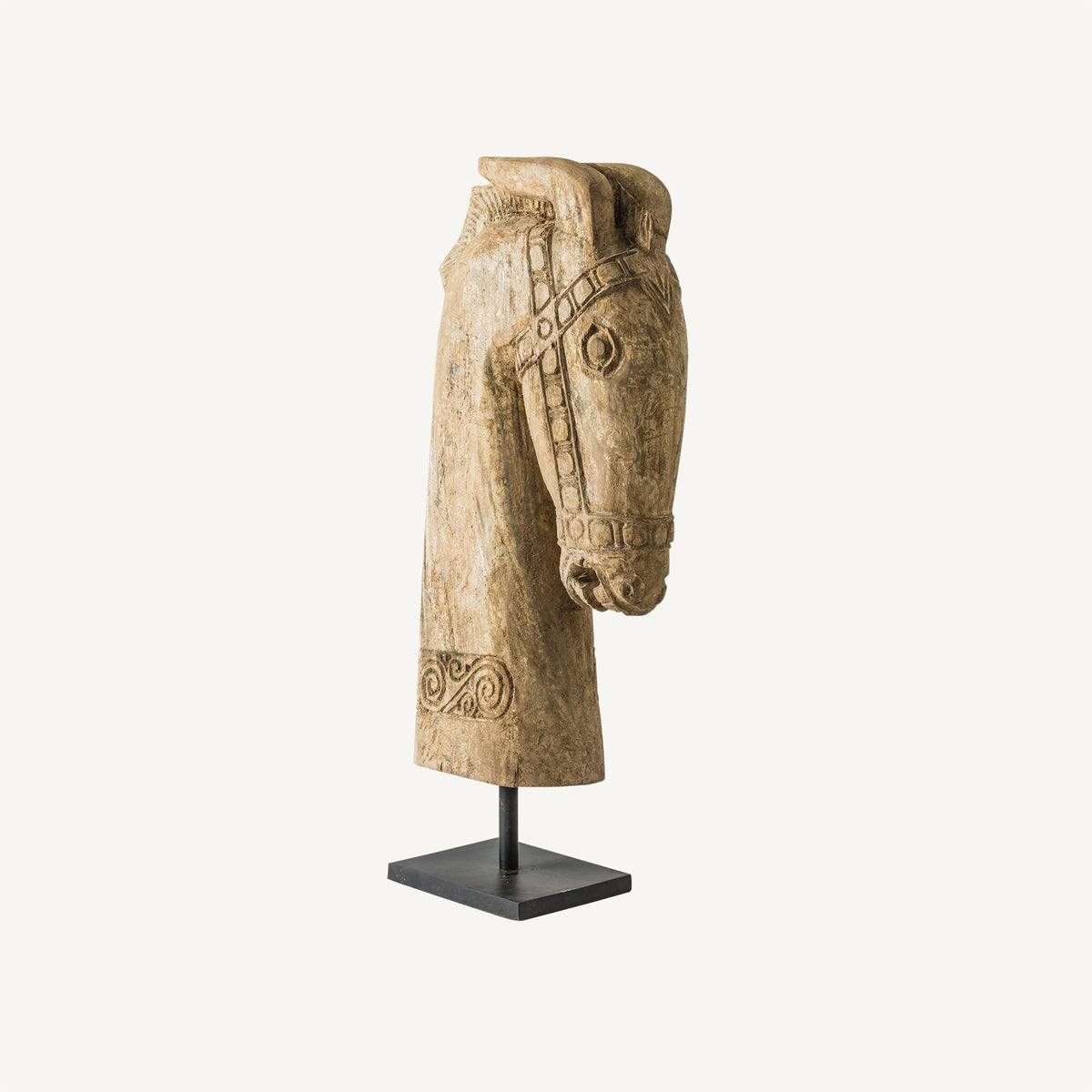 Busto Caballo — Madera antigua marrón envejecido