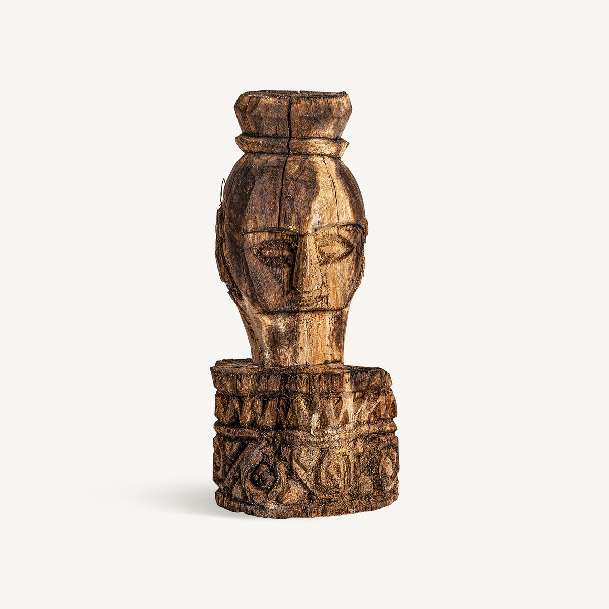 Figura decorativa Igbo — Madera de teca marrón envejecido