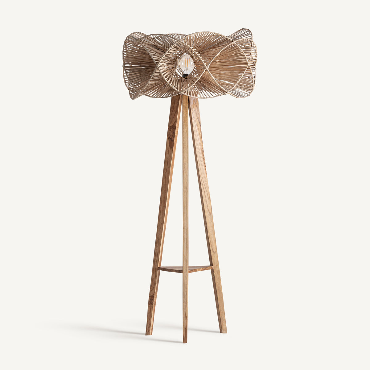 Lámpara de pie Varsha — Madera de teca marrón claro natural