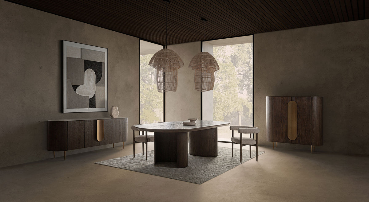 Mesa de comedor Treignac — Chapa de roble marrón teñido