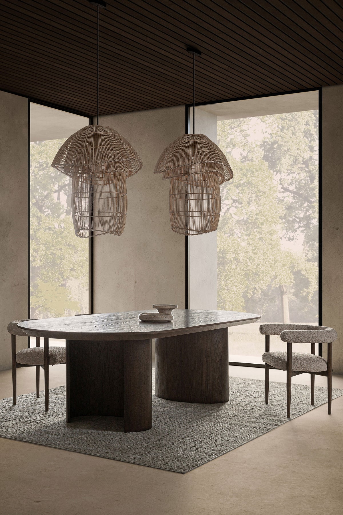 Mesa de comedor Treignac — Chapa de roble marrón teñido