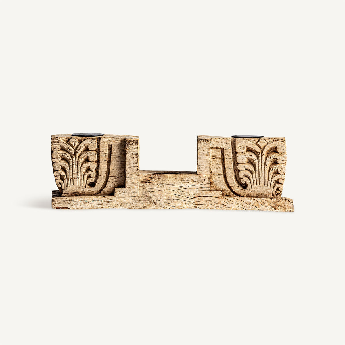 Portavela Argeen — Madera de teca marrón claro tallado