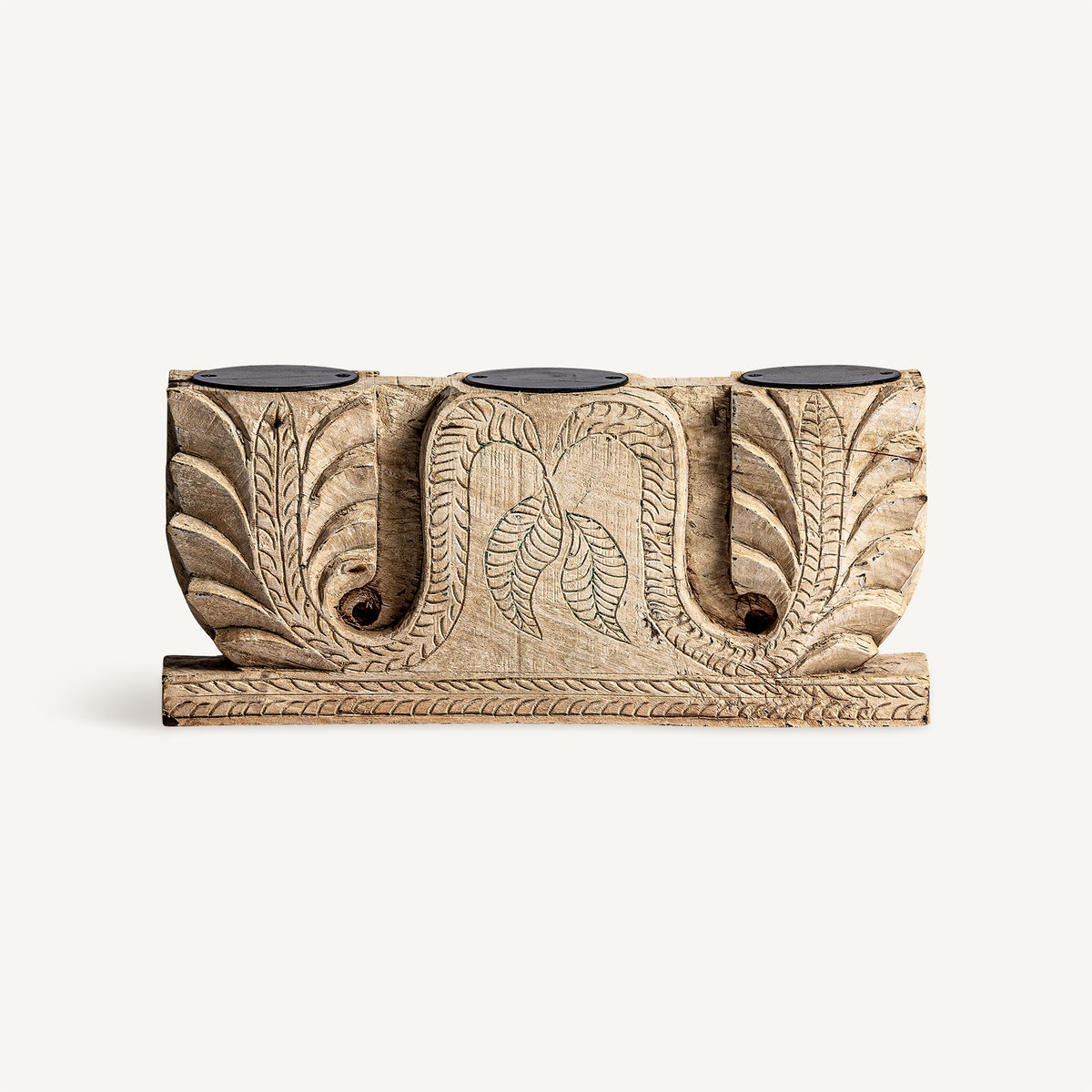 Portavela Argeen — Madera de teca marrón claro tallado