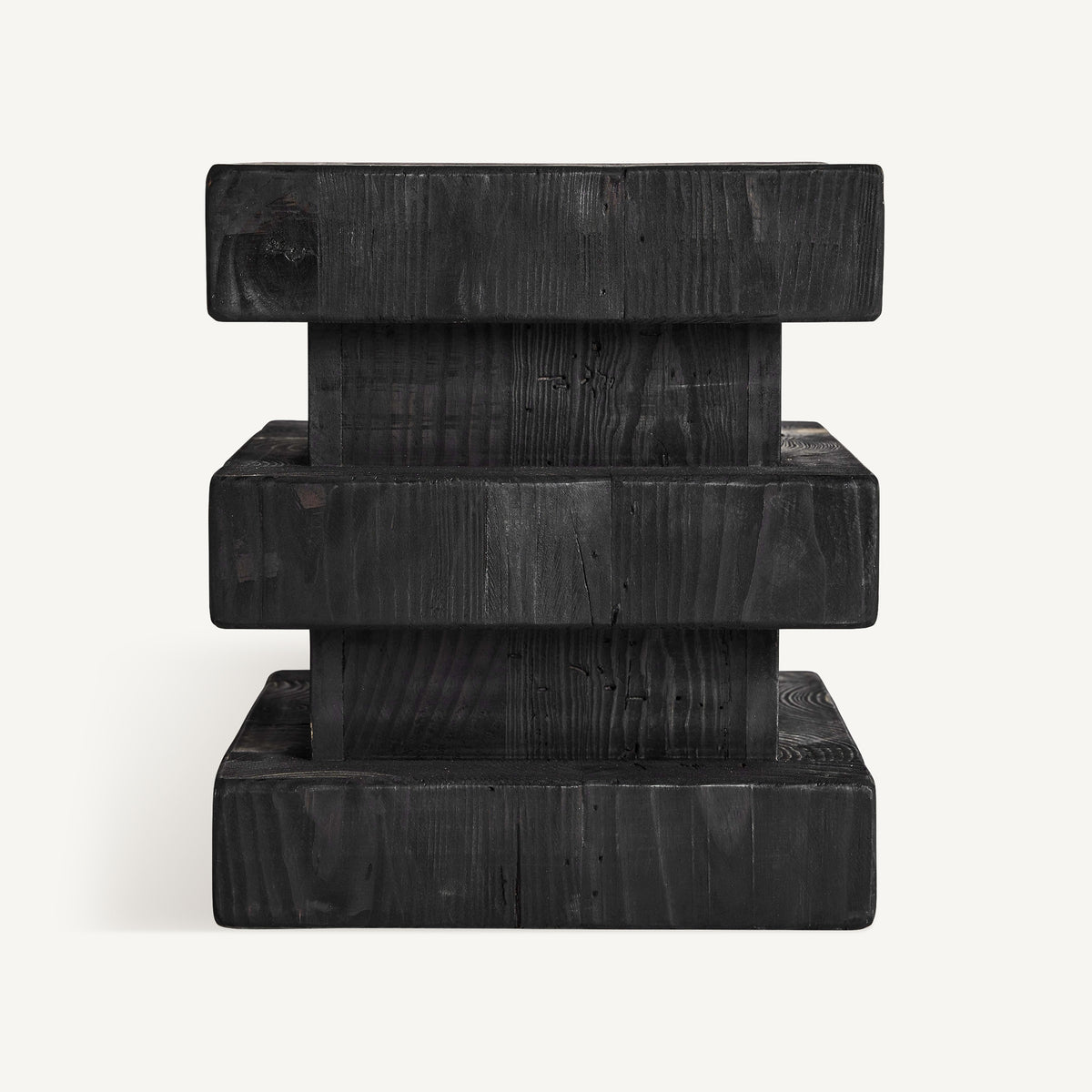 Taburete Vievy — Madera de pino reciclado negro