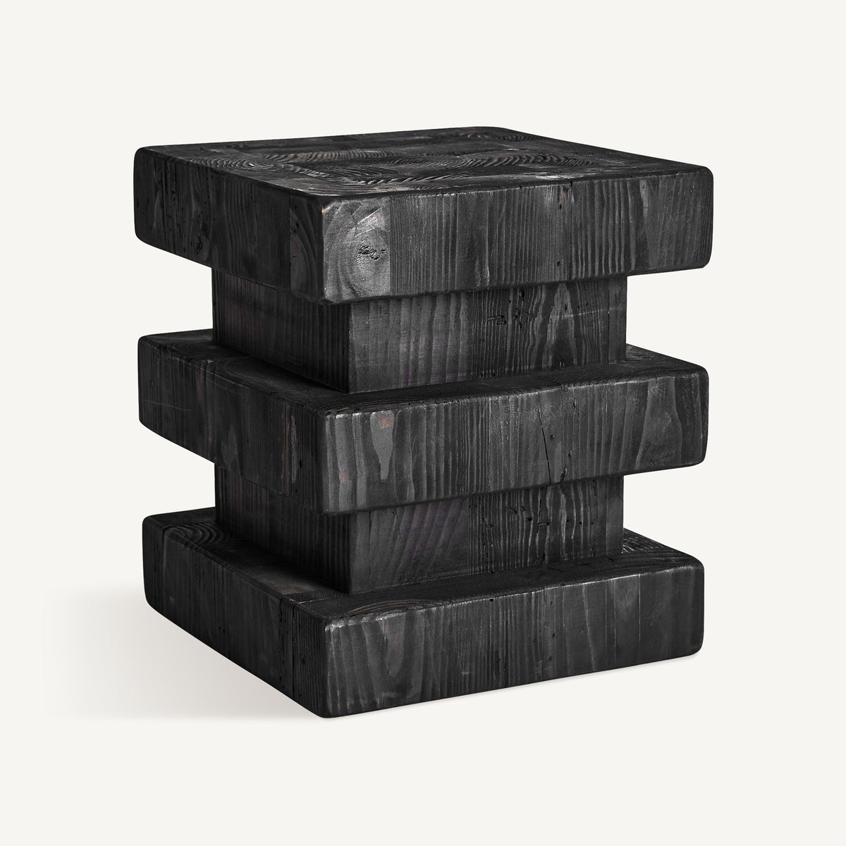 Taburete Vievy — Madera de pino reciclado negro